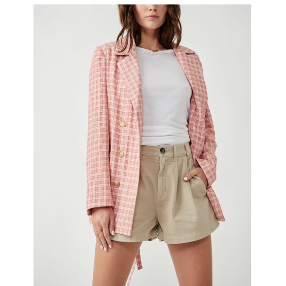 🌸🧡💕FREE PEOPLE Olivia Gingham Blazer - Picture 2 of 13